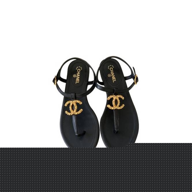 Ch*el leather women’s sandals black gold hardware